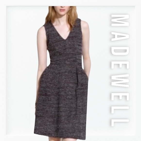 NWT Madewell Maroon Terrace Tweed Fit and Flare Sleeveless Dress sz S - Picture 1 of 14